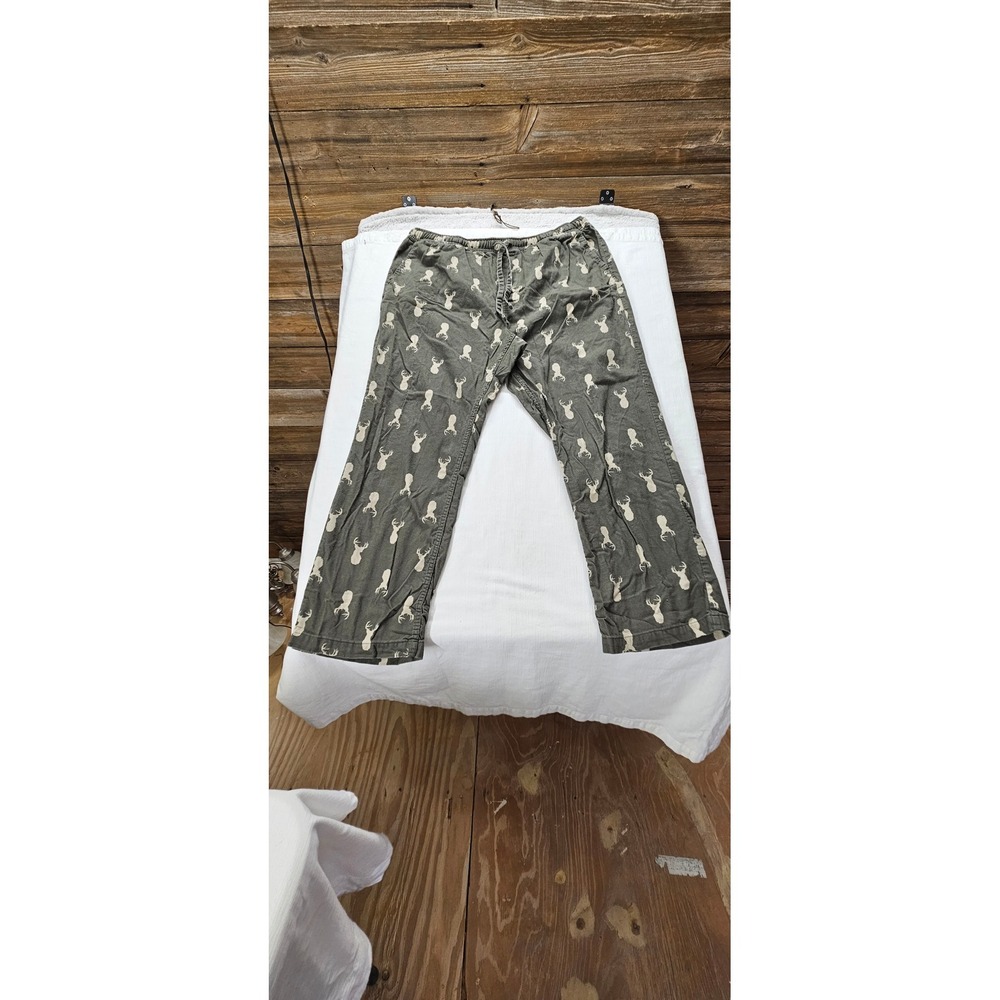 Eddie Bauer Mens XL Flannel Pajama Pants Green Deer Head Print Lounge Sleepwear